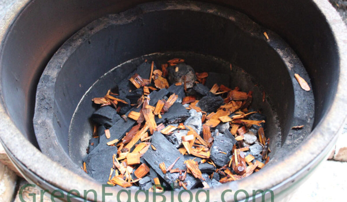 Apple wood chips on the lump coal