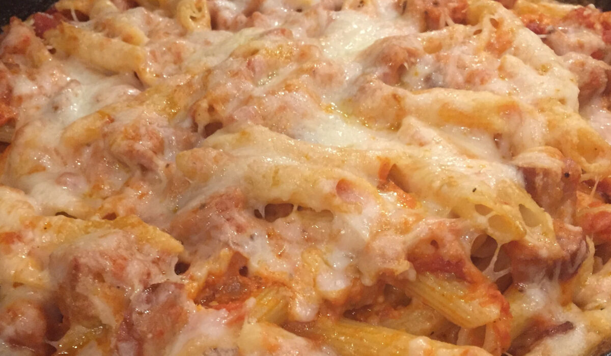 Smoked Sausage and Bacon Baked Penne